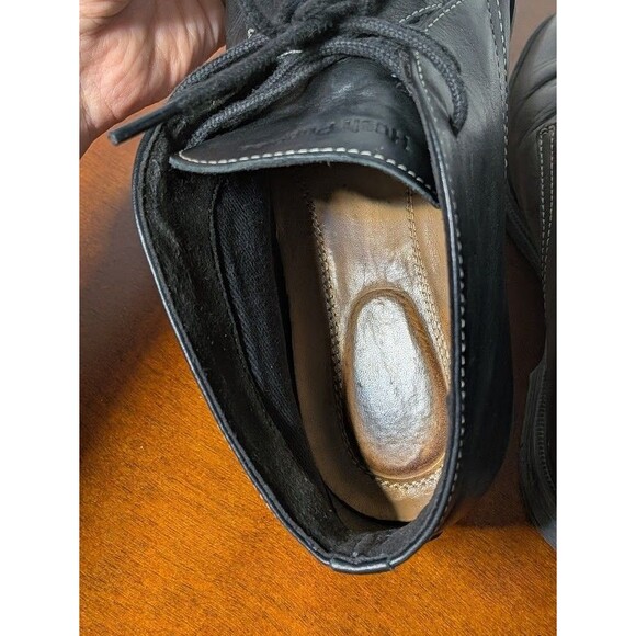 Hush Puppies Black Leather Lace Up Ankle Boots Women's 6 Wide Chukka Comfort EUC - Picture 4 of 9